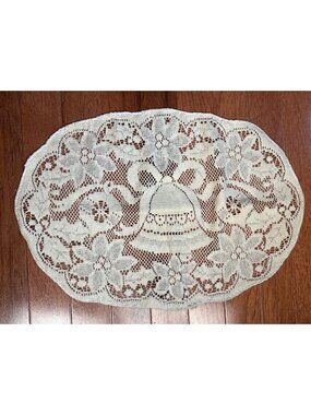 Vintage Cream Lace Doily Oval Floral Design 12x17" Intricate Decorative Accent